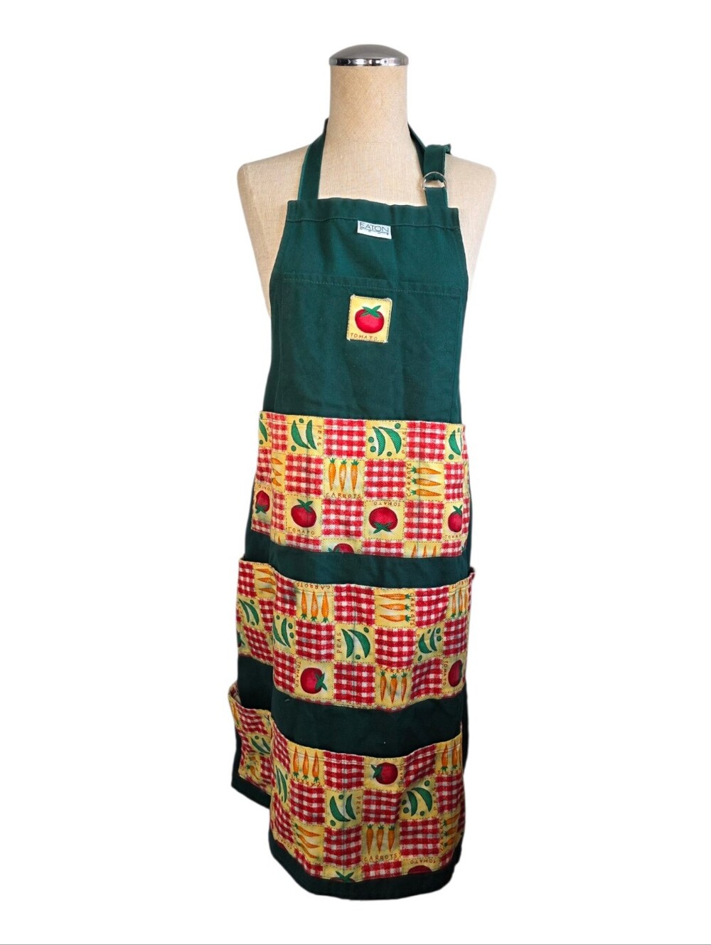 Eaton Home Vegetable Print Apron Tomato Carrot Peas Kitchen Cooking Gardening